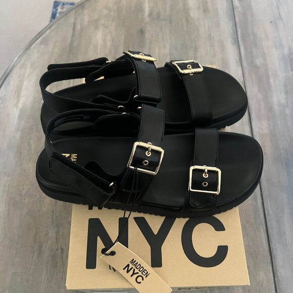 Madden NYC Women's Size 10 Black Mona Sandals Double Buckle Comfort Footbed - Picture 2 of 7